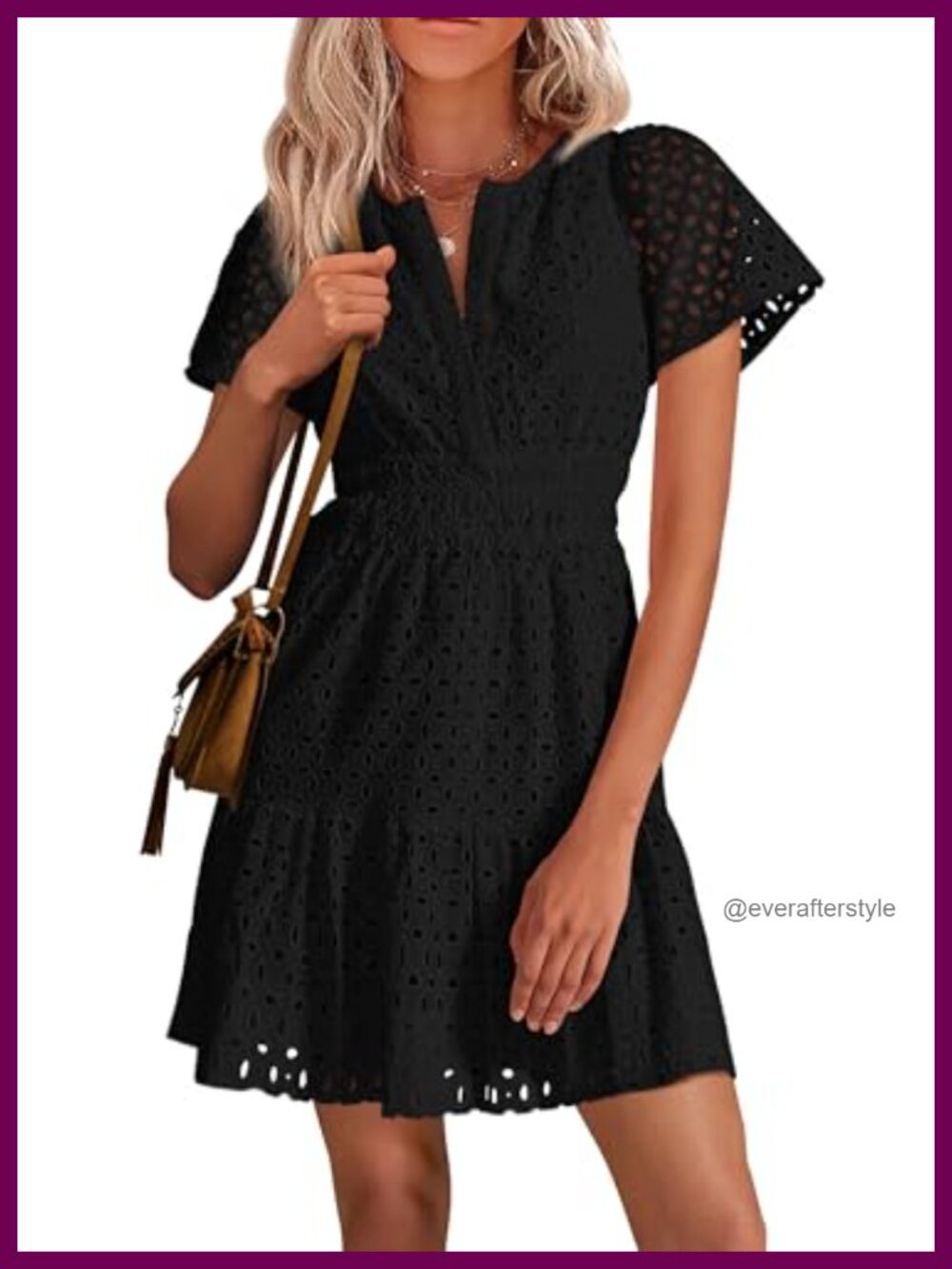 Women's Summer Eyelet Lace Short Dress V Neck Ruffled